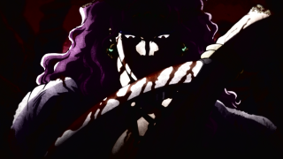 Woman knife black shirt purple - long hair holding free wallpaper