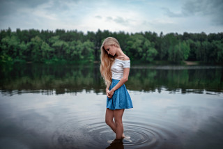 Woman lake hair water trees - the water and trees free wallpaper