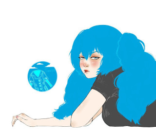 Woman blue hair blue objects - an anime drawing free wallpaper