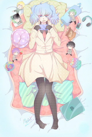 Woman white dress black stockings - a bed free wallpaper