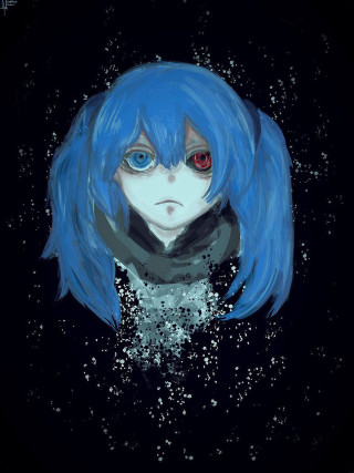 Girl blue hair red eyes 2 - red eye free wallpaper