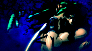 Woman scissors chair dark blue - baiōken eishun free wallpaper for desktop