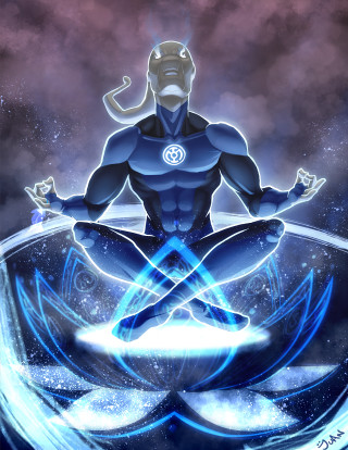 Lotus man blue white astronaut - a white body free wallpaper