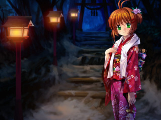 Woman kimono forest night lantern - a woman in a kimono free wallpaper