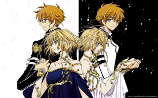 Anime characters black background snowflakes - three anime character free wallpaper