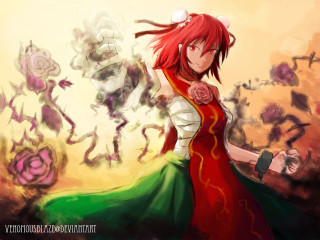 Woman red green dress rose - a rose free wallpaper