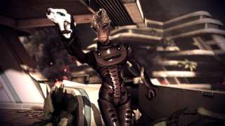 Futuristic woman holding gun city - eve ryder free wallpaper