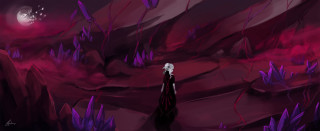 Woman black dress purple landscape - aya goda free wallpaper