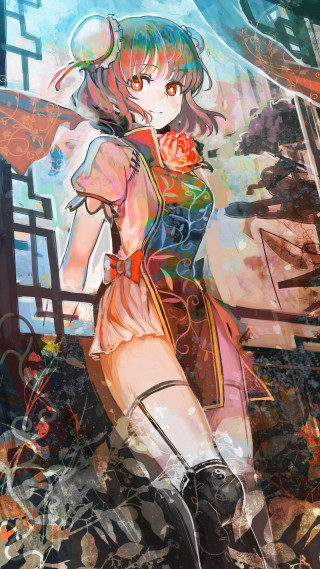 Woman short dress boots flower - a detailed painting free wallpaper