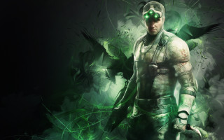 Futuristic man green eyes bird - biopunk free wallpaper