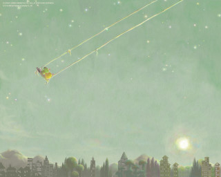 Kite flying night city star - chiho aoshima free wallpaper
