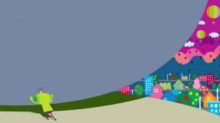 Cartoon character running city green - a city free wallpaper