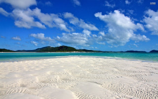 Sandy beach blue sky clouds 6 - free bikini wallpaper