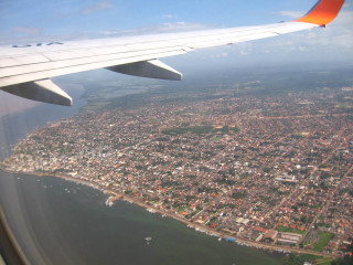City view airplane wing water - aerial free wallpaper