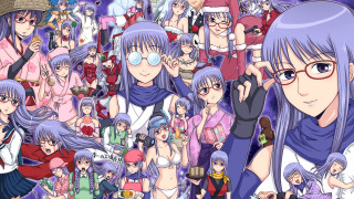 Anime girls purple hair glasses - a crowd of people free wallpaper