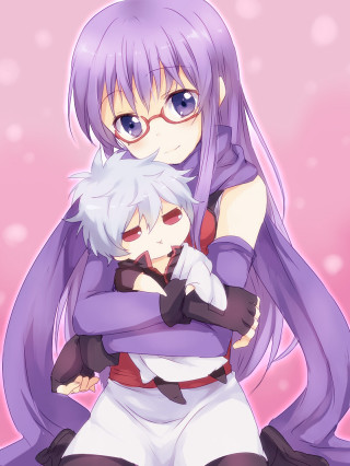 Anime couple hugging purple hair - their face free wallpaper