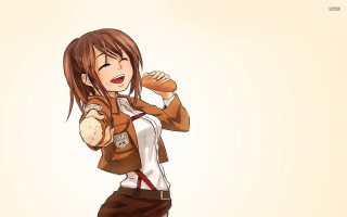 Woman brown jacket white shirt - a hot dog free wallpaper