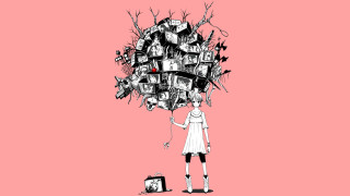 Woman holding objects suitcase in - a bunch of objects free wallpaper