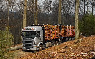 Truck hauling logs dirt road 3 - a cloudy day free wallpaper