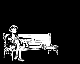 Person bench cat dog sitting - his lap free wallpaper