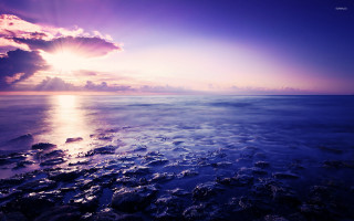 Sunset ocean purple sky clouds 2 - a sunset over the ocean free wallpaper