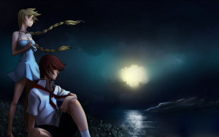 Couple sitting grass night moon - moonlight free wallpaper