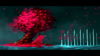 Tree red leaves man standing - a painting of a tree free wallpaper