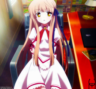 Girl white dress library red - a red table free wallpaper