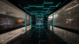 Long hallway neon lights clock - the wall and a clock free wallpaper