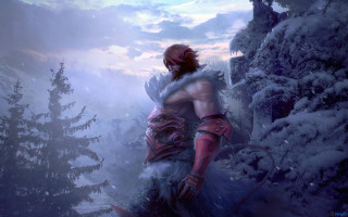 Red helmet armor snowy forest - brom free wallpaper