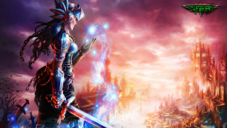 Man sword city sky background - a sky background free wallpaper for desktop