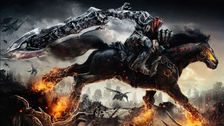 Man horse burning city sword - his hand and a sword free wallpaper