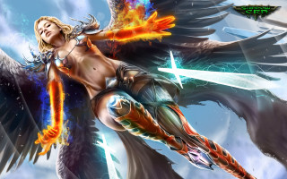 Woman sword wings bird shoulder - fantasy art free wallpaper