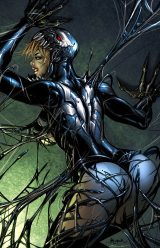 Woman black suit red eye - a black mask free wallpaper