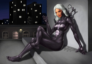 Woman black suit sitting ledge - a ledge in front free wallpaper