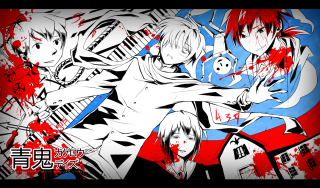Anime characters blood splatter building - lineart free wallpaper