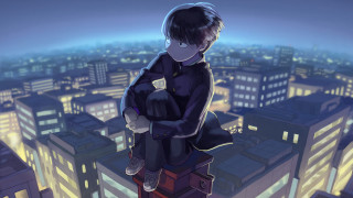Boy sitting ledge city night - a boy free wallpaper