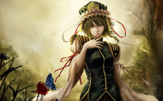 Woman hat butterfly forest trees - gothic free wallpaper