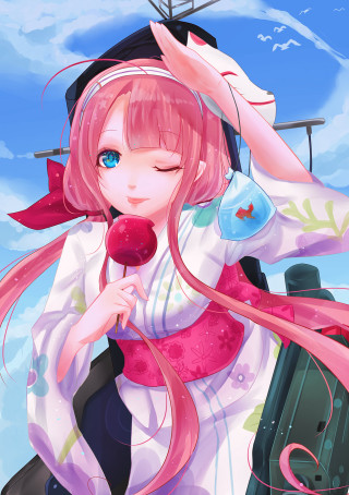 Pink hair girl lollipop sky - a girl free wallpaper