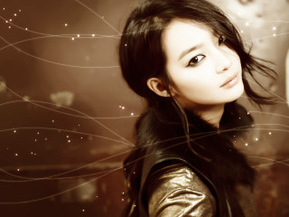Woman long hair gold jacket - line free wallpaper