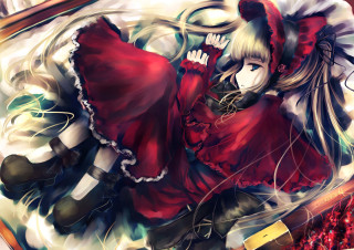 Girl red dress blonde blue - leg free wallpaper