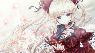 Anime girl blonde blueeyes reddress - gothic free wallpaper