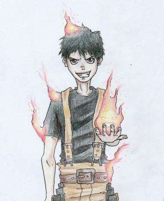 Boy holding fireball vest flames - a fire free wallpaper
