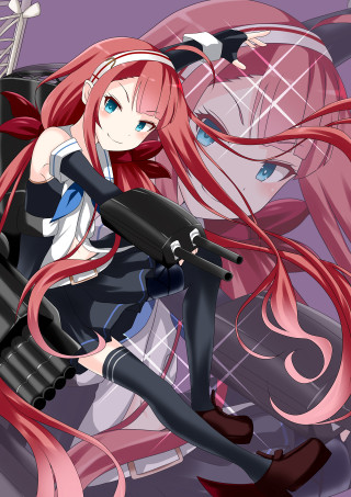Anime girl red hair gun - a chair free wallpaper