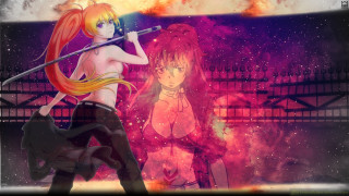 Anime girls fire sky background - ann thetis blacker free wallpaper
