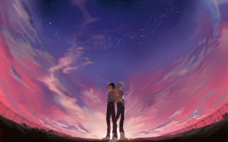 Couple hill purple sky stars - night sky free wallpaper