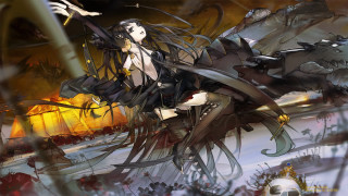 Woman black dress horse field - anime art free wallpaper