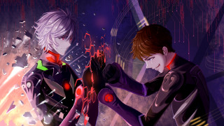 Anime characters red light purple - cybernetic free wallpaper