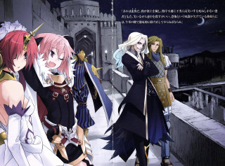 Anime characters bridge night castle 2 - a castle in the background free wallpaper