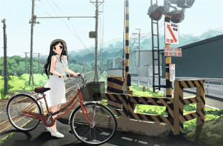Woman riding bike street train - a woman riding free wallpaper